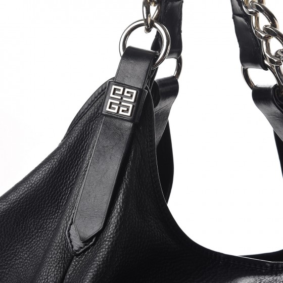 GIVENCHY Leather Chain Hobo Shoulder Bag Black 257244
