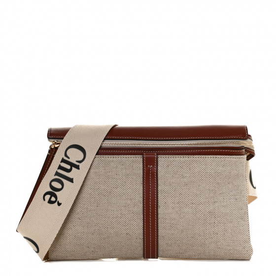 CHLOE Cotton Calfskin Woody Belt Bag Beige Brown