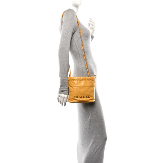 CHANEL Shiny Calfskin Quilted Mini Chanel 22 Yellow 1636710