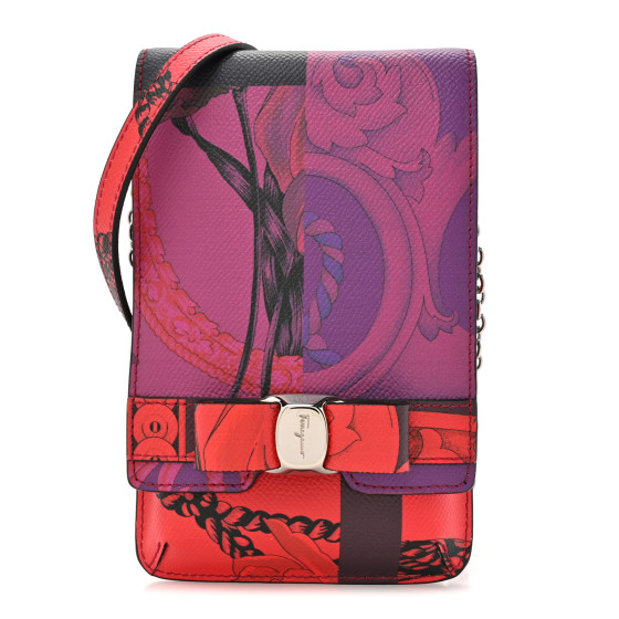 SALVATORE FERRAGAMO Printed Calfskin Vara Bow Phone Holder