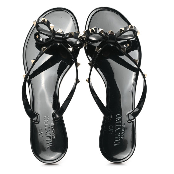 VALENTINO GARAVANI PVC Jelly Rockstud Bow Thong Sandals 40