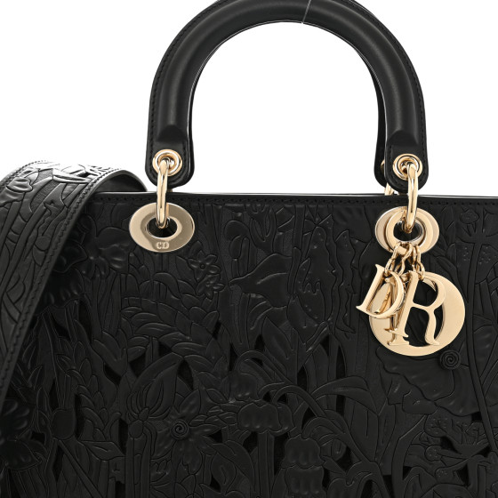 CHRISTIAN DIOR Calfskin Laser Cut Large Lady Dior Black