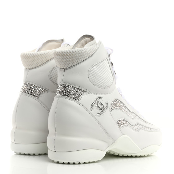 CHANEL Calfskin Fabric Mesh Strass Womens CC Sneakers 39