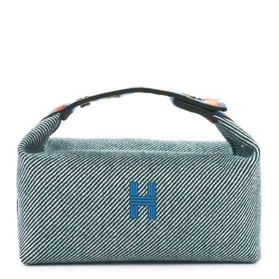 【HERMES】Small Bride-A-Brac H Natte Case Wool & Vert Foret Authentic Hermes Wool Small Bride-A-Brac H Natte Pouch Vert