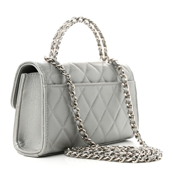 CHANEL Lambskin Quilted Chain Top Handle Phone Holder With