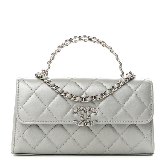 CHANEL Lambskin Quilted Chain Top Handle Phone Holder With