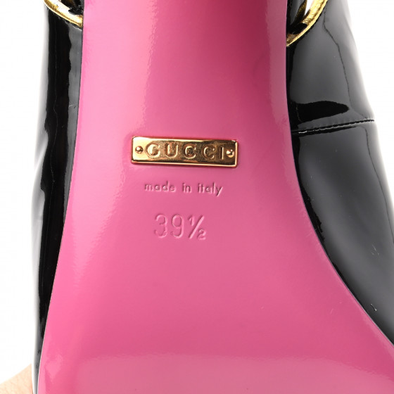 GUCCI Patent Studded Crystal Block-Heel Pumps 39.5 Black