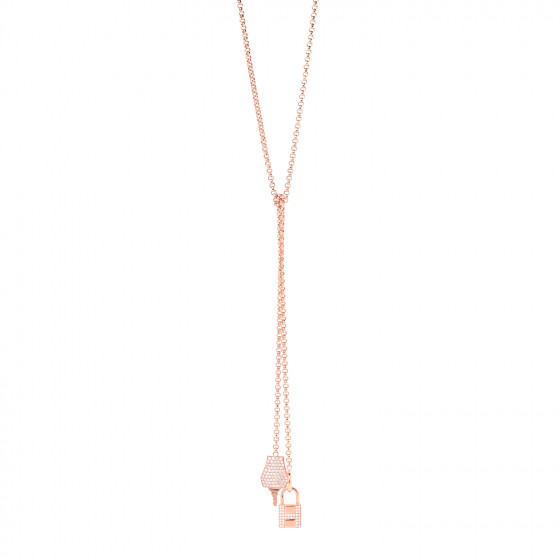 HERMES 18K Rose Gold Pave Diamond MM Kelly Clochette Long