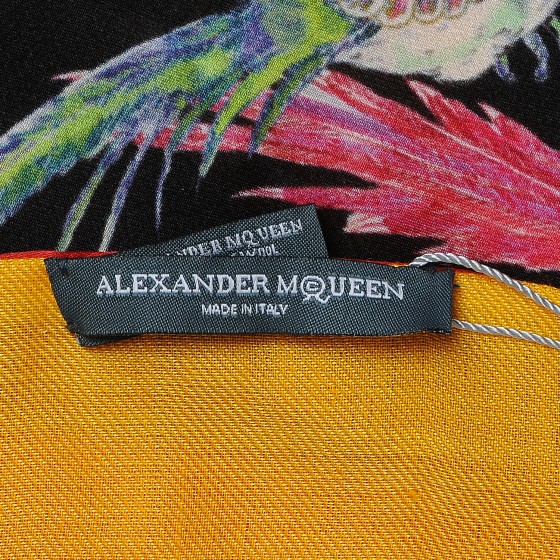 ALEXANDER MCQUEEN Silk Wool Bird Print Scarf Red 230979