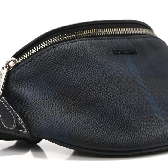 BURBERRY E-canvas Check Cason Mini Bum Bag Navy Blue 1392387
