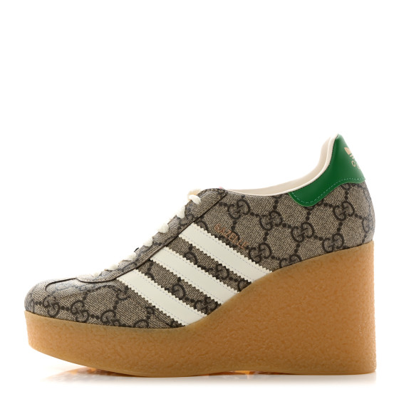 GUCCI X ADIDAS GG Supreme Monogram Gazelle Wedge Sneakers 36 Beige Ebony Green