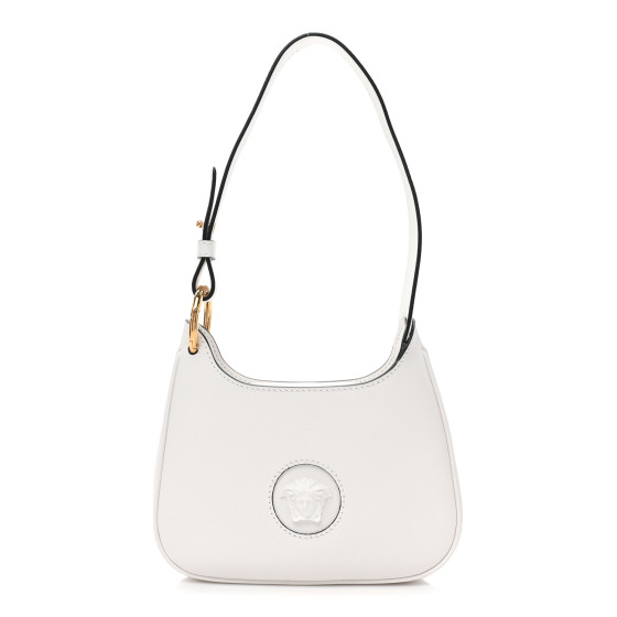 VERSACE Calfskin La Medusa Small Hobo Crossbody Optical White