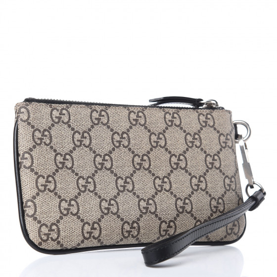 GUCCI GG Supreme Monogram Bee Print Wrist Pouch Black 440313