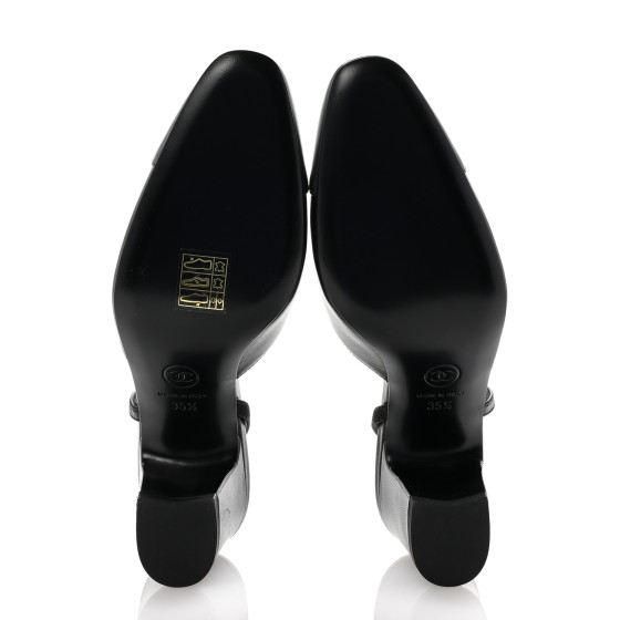 CHANEL Lambskin Cap Toe CC Slingback Pumps 35.5 Black Dark