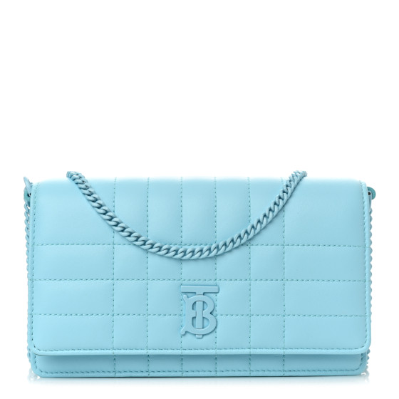 BURBERRY Lambskin Quilted Lola Clutch On Chain Cool Sky Blue