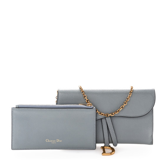 Dior バッグ CHRISTIAN DIOR Goatskin Saddle Chain Wallet Pouch Cloud Blue