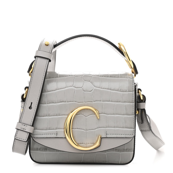 CHLOE Calfskin Crocodile Embossed Mini C Bag Stormy Grey