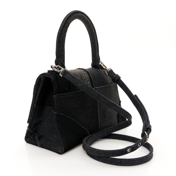 BALENCIAGA Denim Patchwork Small Hourglass Top Handle Bag