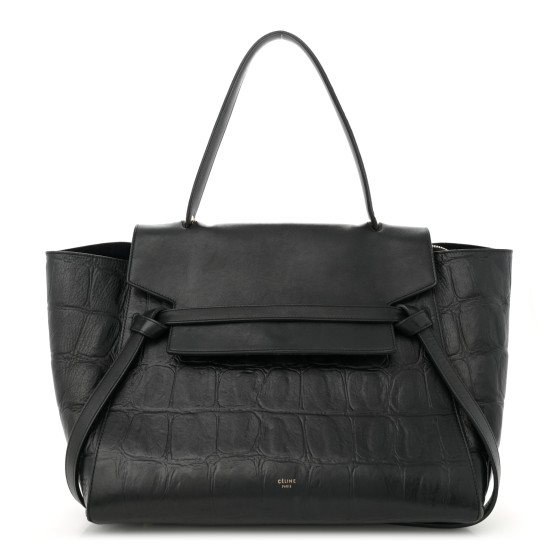 CELINE Calfskin Crocodile Embossed Small Belt Bag Black