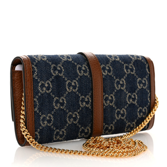 GUCCI - クヤモン GUCCI New Denim GG Monogram Jackie 1961 Chain Wallet Blue