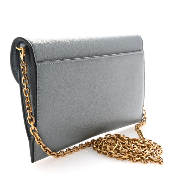 CHRISTIAN DIOR Goatskin Saddle Chain Wallet Pouch Cloud Blue