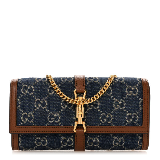 GUCCI New Denim GG Monogram Jackie 1961 Chain Wallet Blue