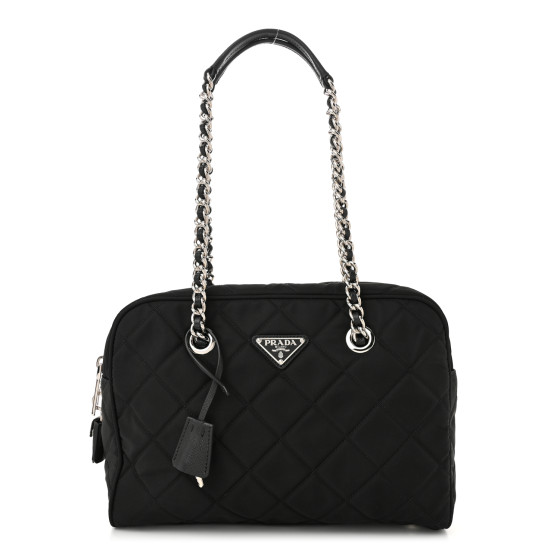 PRADA Nylon Tessuto Impuntu Quilted Shoulder Bag Black