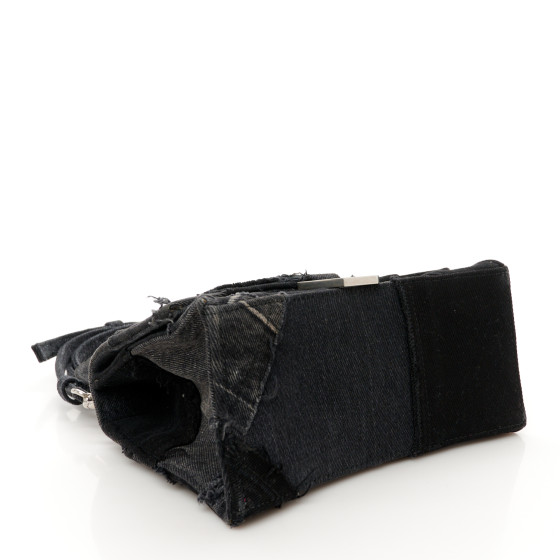 BALENCIAGA Denim Patchwork Small Hourglass Top Handle Bag