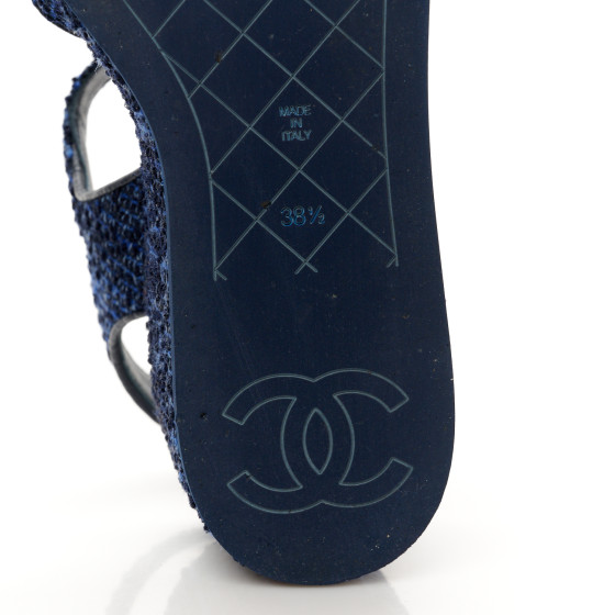 リバー　シャネル CHANEL Silk Linen Tweed Quilted CC Platform Sandals 38.5