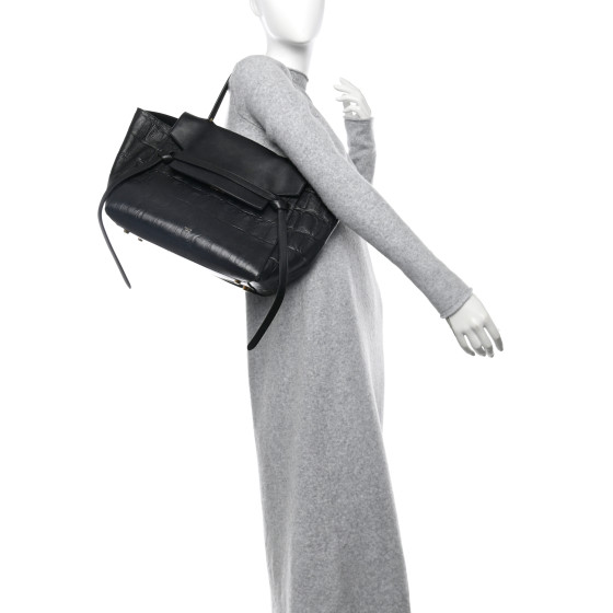 CELINE Calfskin Crocodile Embossed Small Belt Bag Black