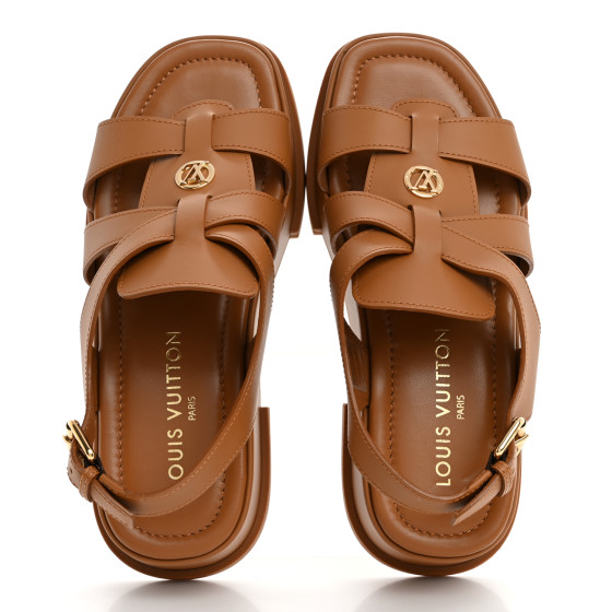 LOUIS VUITTON Calfskin Maya Flatform Sandals 38 Cognac