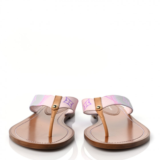 可愛くオシャレに♪Louis Vuitton★プリーツウォッシュス ピンク LOUIS VUITTON Monogram Sunny Flat Thong Sandals 38 Rose