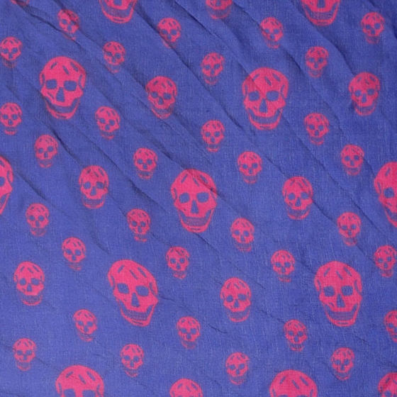 ALEXANDER MCQUEEN Silk Chiffon Skull Scarf Blue Hot Pink