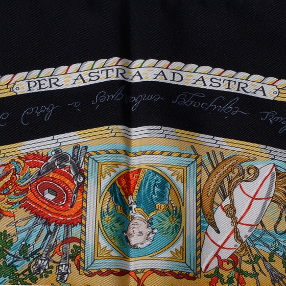 HERMES Silk Per Astra ad Astra Scarf 90 Black 82141