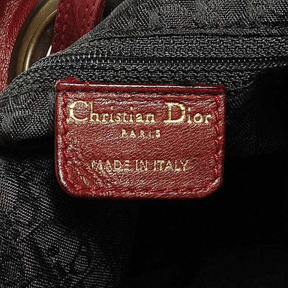 CHRISTIAN DIOR Calfskin Cannage Drawstring Bag Red 53474