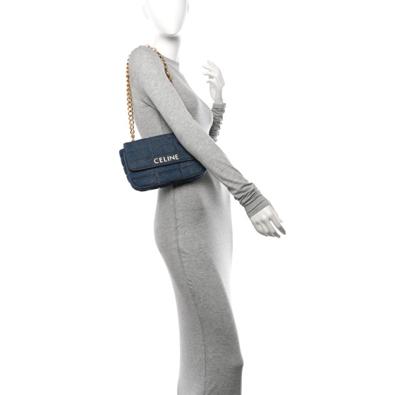 CELINE Denim Matelasse Chain Shoulder Bag Blue 1573244