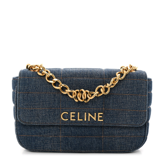 CELINE Denim Matelasse Chain Shoulder Bag Blue 1573244