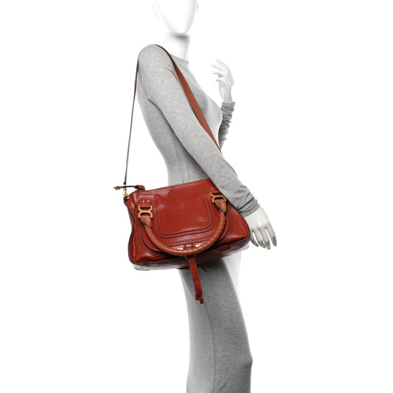 CHLOE Snakeskin Embossed Calfskin Medium Marcie Satchel Coral