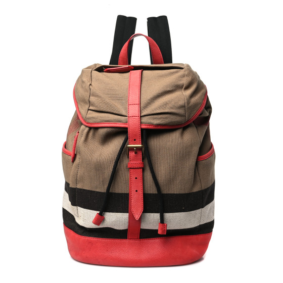 BURBERRY Canvas Mega Check Drifton Backpack Red