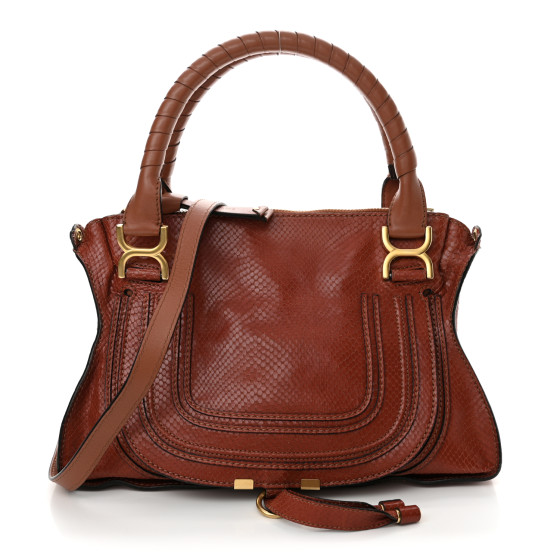 CHLOE Snakeskin Embossed Calfskin Medium Marcie Satchel Coral