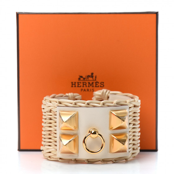 HERMES Wicker Swift Medor Picnic Cuff Bracelet Nata 798245