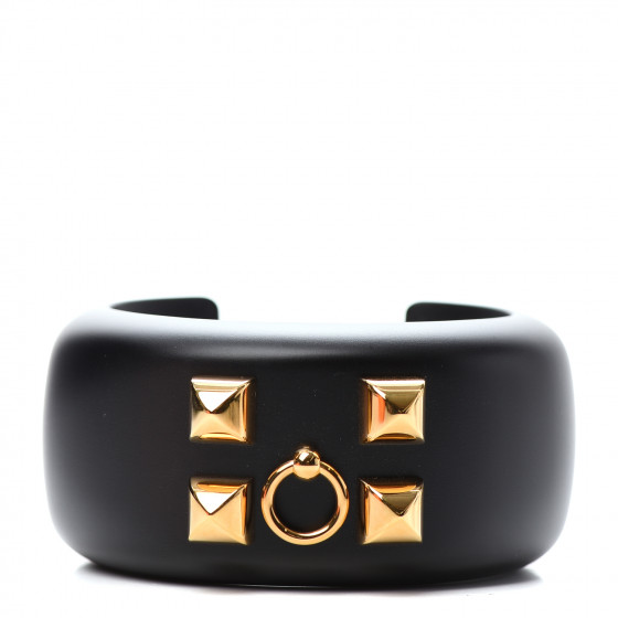 HERMES Pearwood Medor Cuff Bracelet M Black 798227
