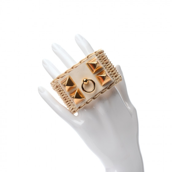 HERMES Wicker Swift Medor Picnic Cuff Bracelet Nata 798245