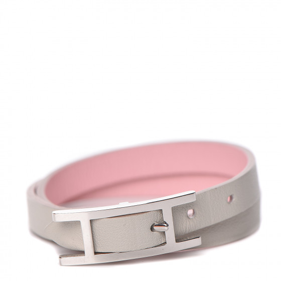 HERMES Swift Behapi Double Tour Bracelet T2 Rose Sakura Gris