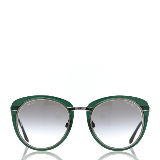 CHANEL Round Sunglasses 4202 Green Silver 942744 | FASHIONPHILE