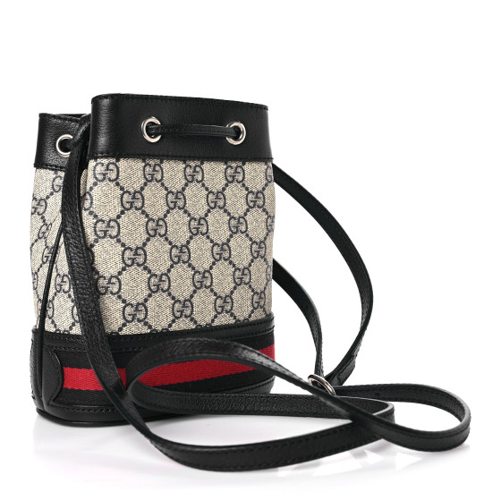 GUCCI GG Supreme Monogram Web Mini Ophidia Bucket Bag Beige