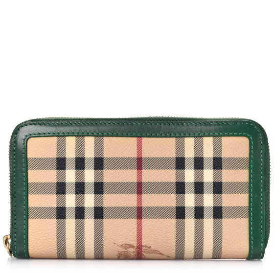 BURBERRY Haymarket Check Large Ziggy Zip Around Wallet Green