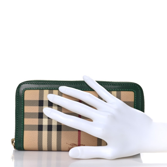 BURBERRY Haymarket Check Large Ziggy Zip Around Wallet Green