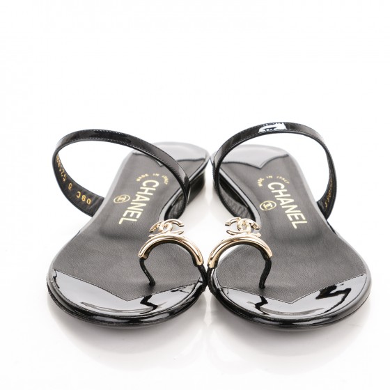 CHANEL Patent CC Toe Ring Sandals 36 Black 169449 | FASHIONPHILE
