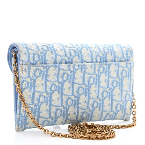 CHRISTIAN DIOR Oblique Saddle Chain Long Wallet Cornflower